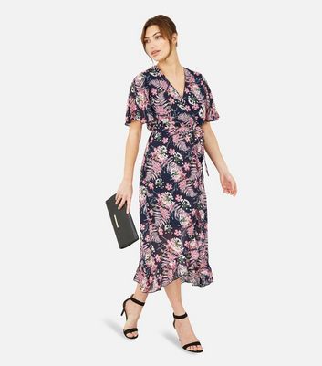 Click to view product details and reviews for Mela Navy Tropical Floral Midi Wrap Dress New Look.