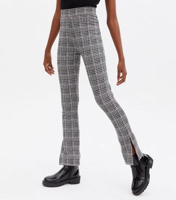 Girls Black Check Split Hem Trousers 