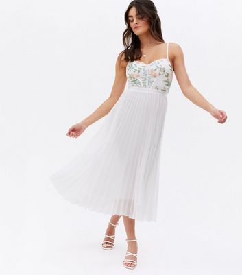 Pleated embroidered 2024 midi dress