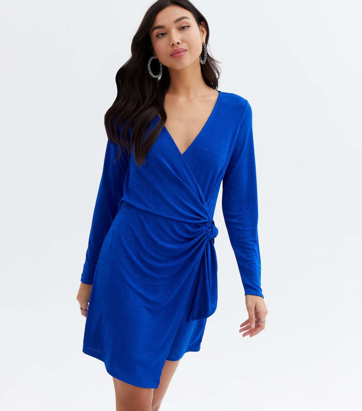 Blue Long Sleeve Mini Wrap Dress