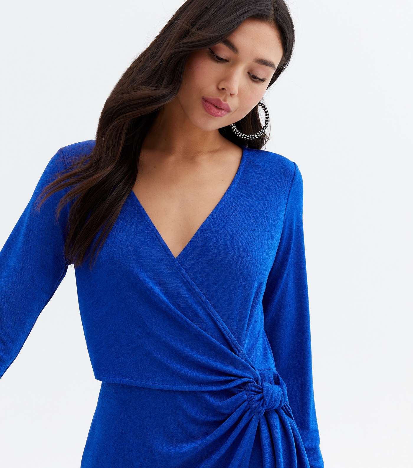 Blue Long Sleeve Mini Wrap Dress Image 3