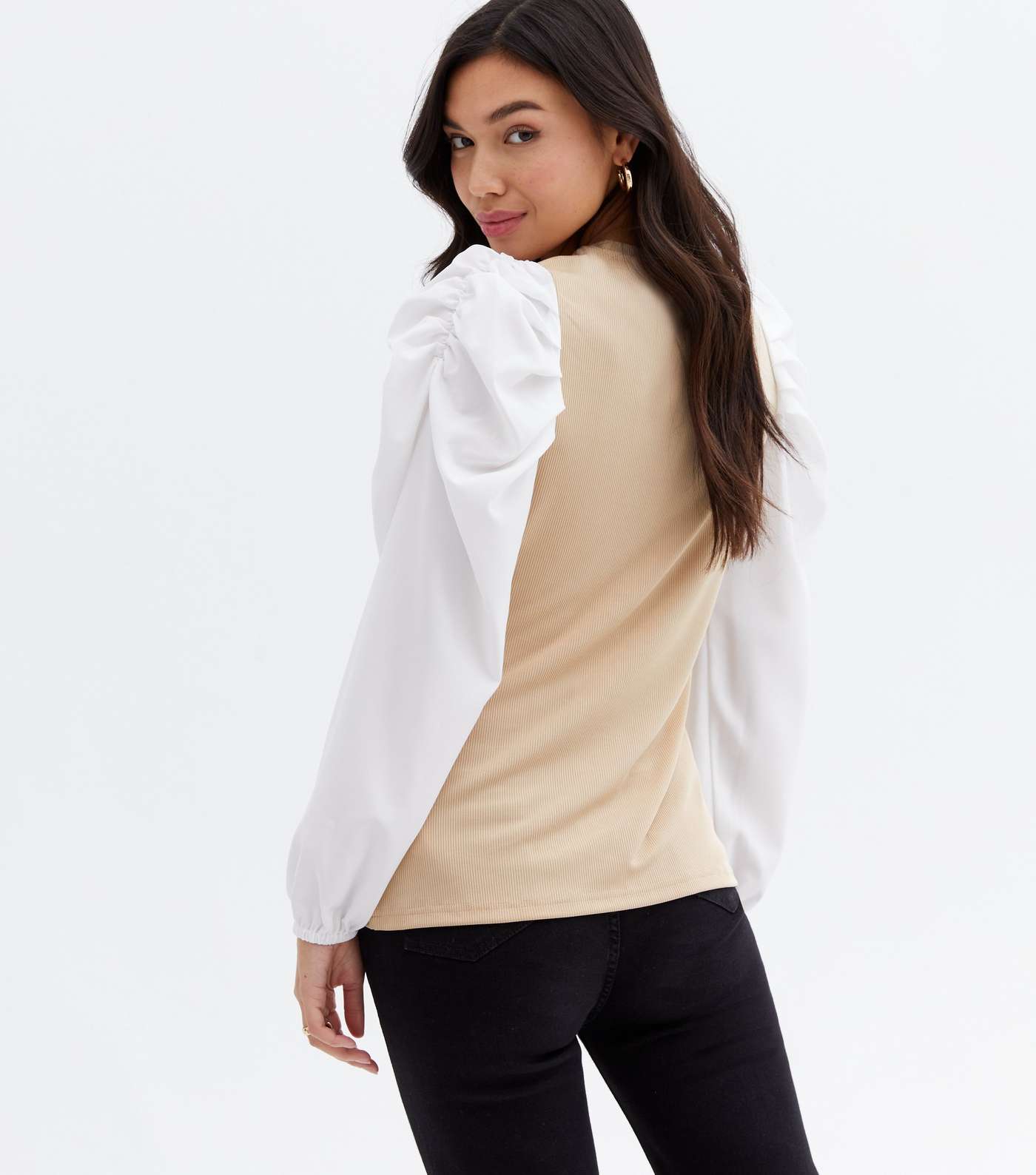 Camel Contrast Puff Sleeve Top Image 4