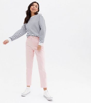 Pale Pink Waist Enhance Tori Mom Jeans 