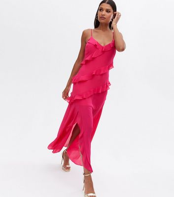 Pink midi cheap ruffle dress