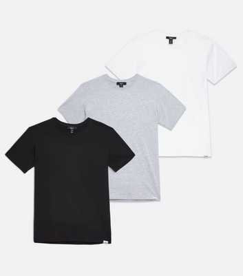 Boys 3 Pack Black Grey and White Crew Neck T-Shirts