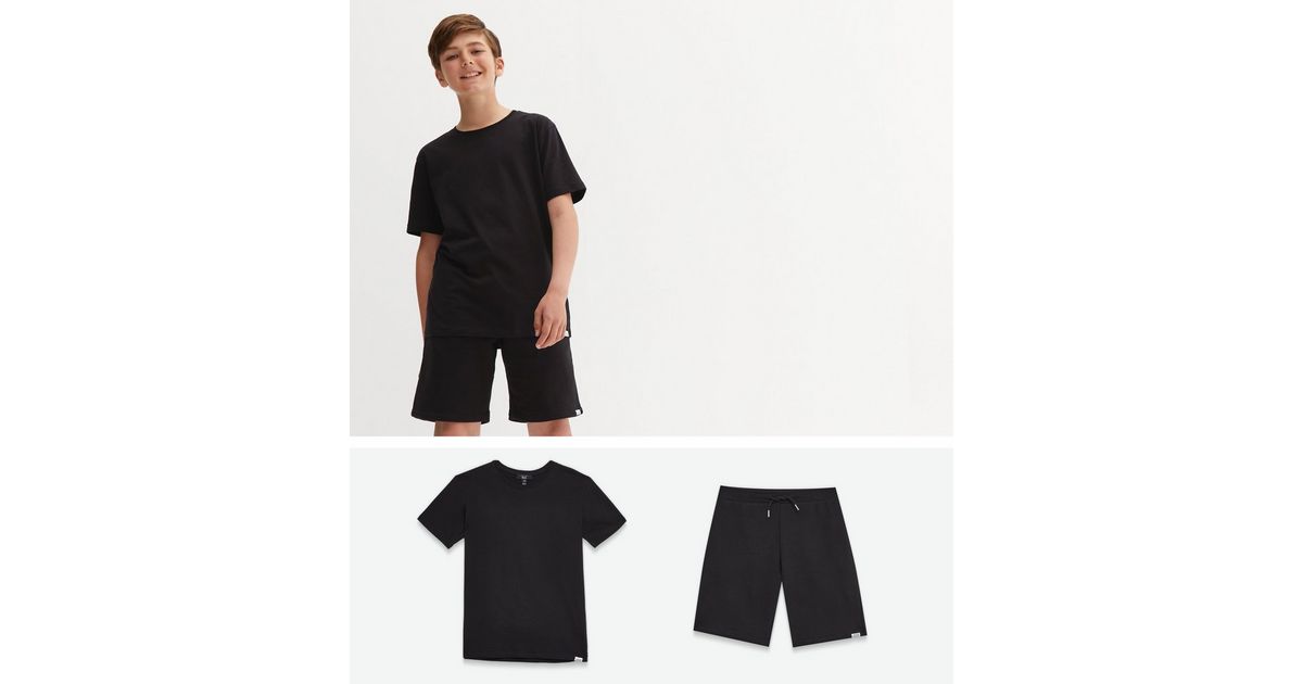 Boys Black Jersey TShirt and Shorts Set New Look