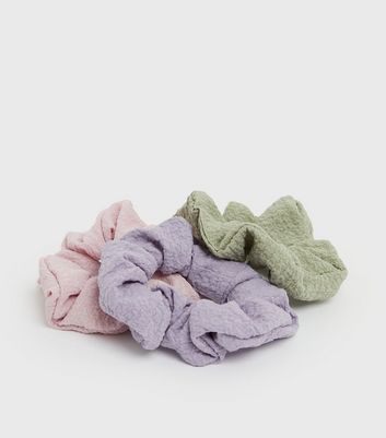 Damen Accessoires 3 Pack Lilac Pale Pink and Light Green Ruched Scrunchies