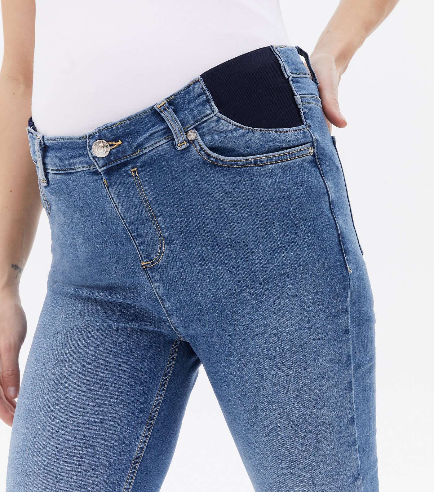 Maternity Indigo Mid Rise India Adjustable Waist Super Skinny Jeans Image 3