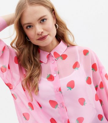 Click to view product details and reviews for Pink Strawberry Chiffon Oversized Shirt New Look.