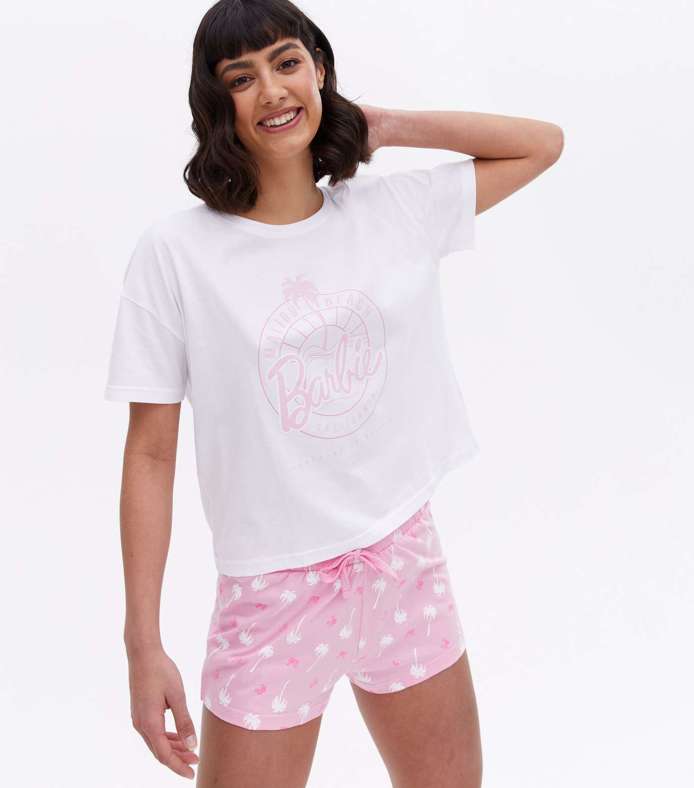 Pink Short Pyjama Set with Barbie Palm Tree Logo Image 2