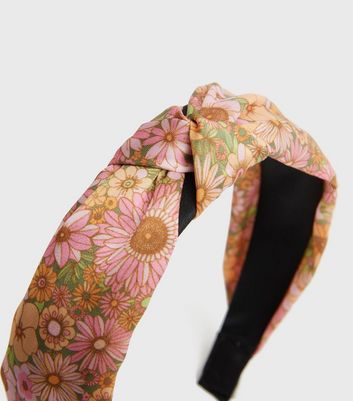 Pink Floral Knot Headband New Look
