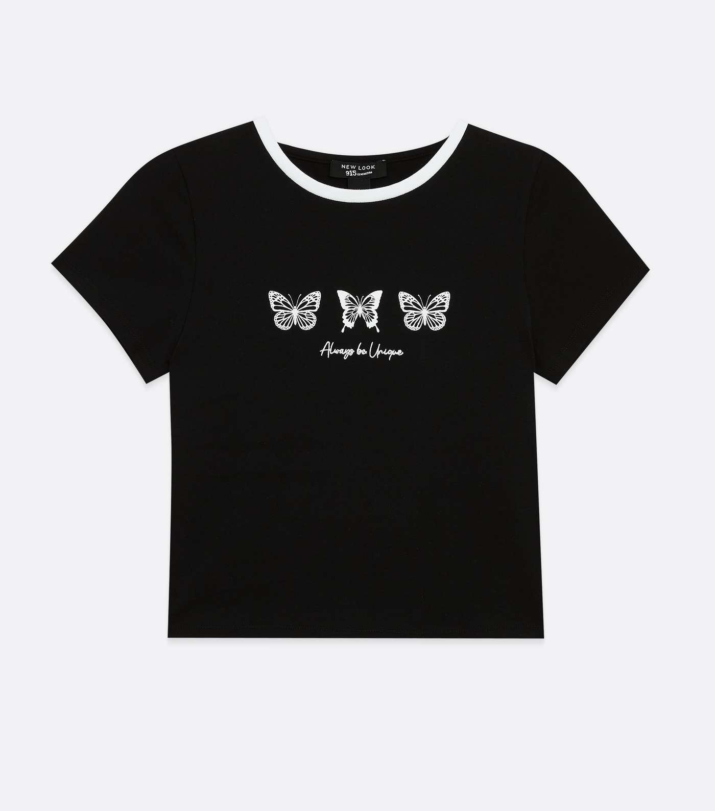 Girls Black Butterfly Unique Logo Ringer T-Shirt Image 5