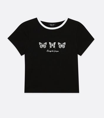 Girls Black Butterfly Unique Logo 