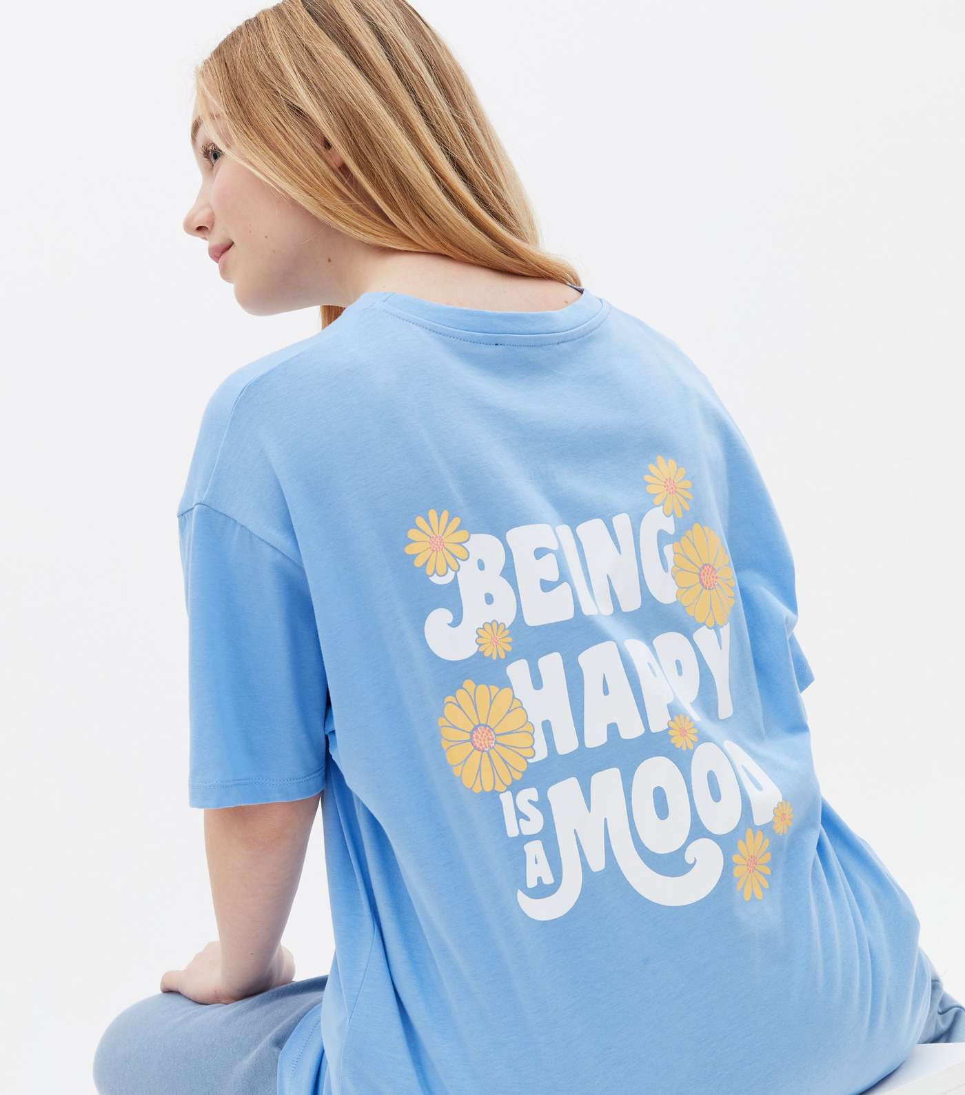 Girls Blue Being Happy Is a Mood Logo Long T-Shirt Image 4