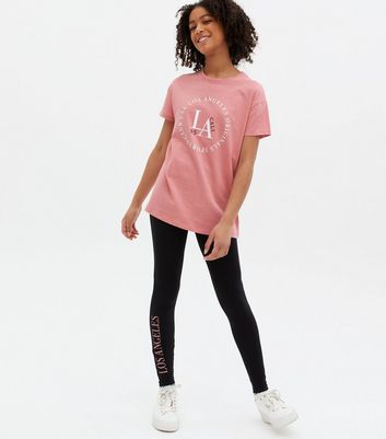 girls pale pink la logo t shirt and leggings set
