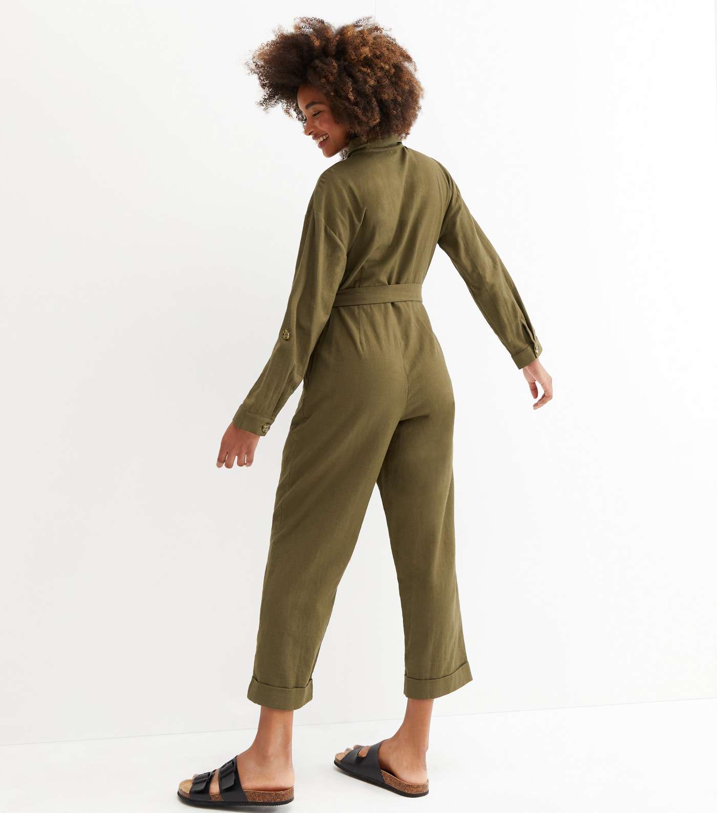 Khaki Belted Crop Jumpsuit Image 4