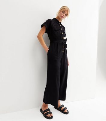 Black button hot sale jumpsuit