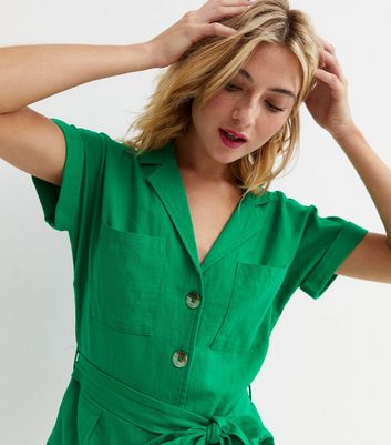 Green Belted Utility Playsuit New Look