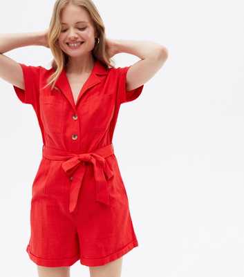 Red Belted Utility Playsuit