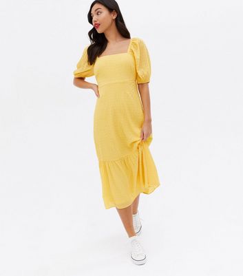 Square neck shop yellow dress