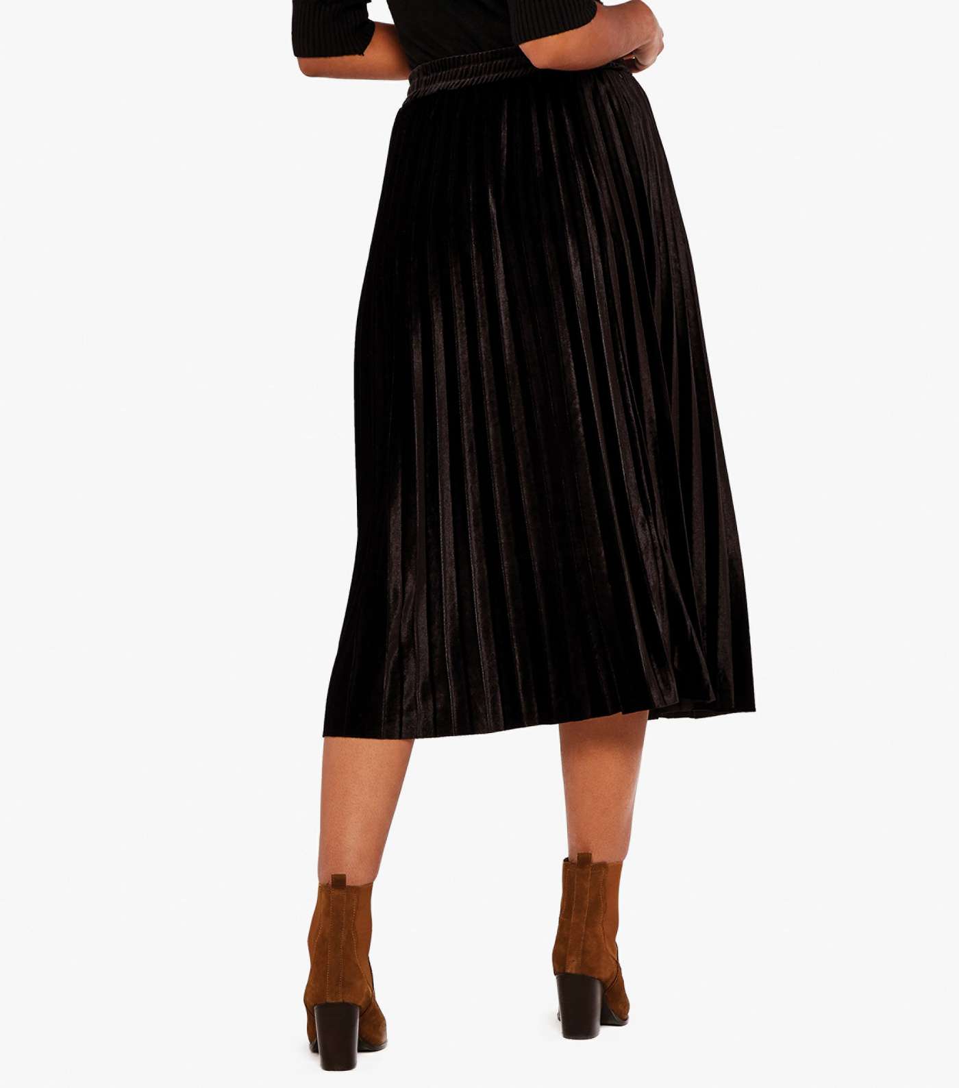 Apricot Black Velvet Pleated Midi Skirt Image 2
