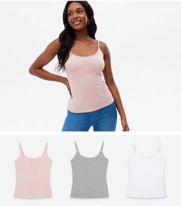 Damen Bekleidung 3 Pack Grey Pink and White Strappy Camis