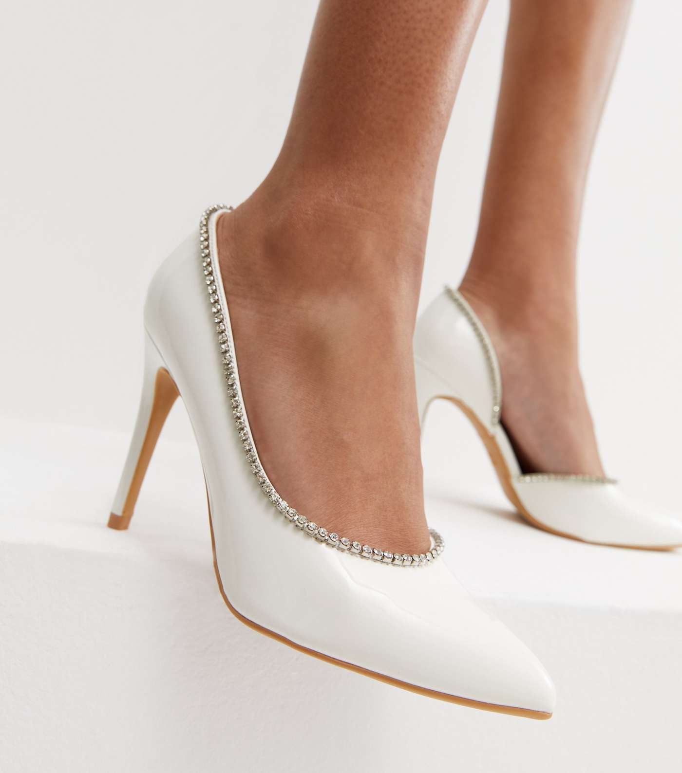 Too Glam To Give A White Diamanté Court Shoes
