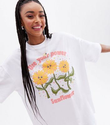 Click to view product details and reviews for Use Your Power Sunflower White Oversized Logo T Shirt New Look.