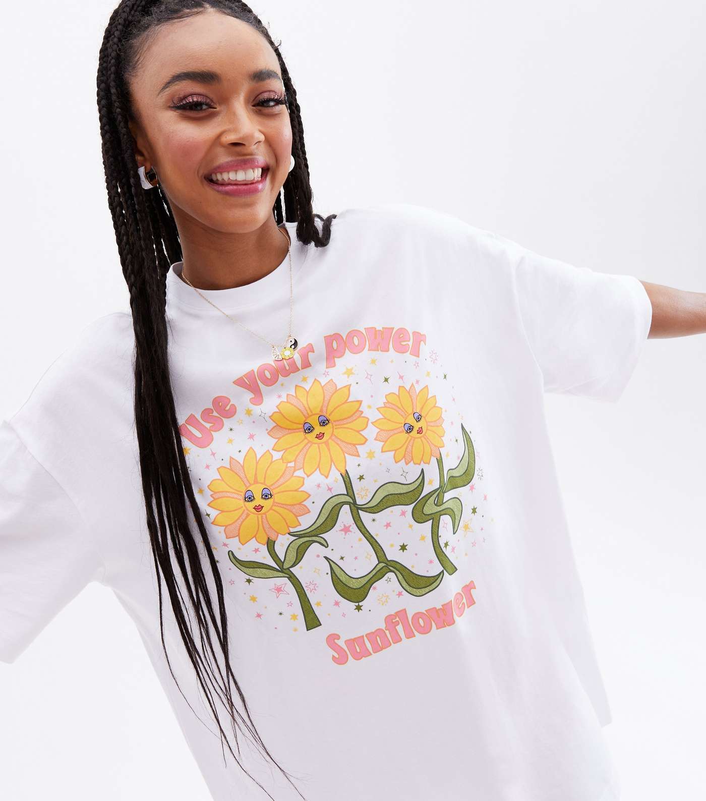 Use your Power Sunflower White Oversized Logo T-Shirt