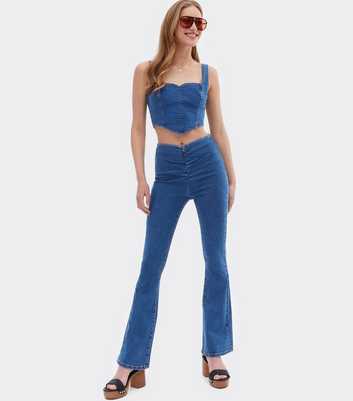 Blue Ruched High Waist Flared Brooke Jeans