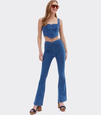 Blue Ruched High Waist Flared Brooke Jeans