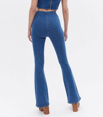 Click to view product details and reviews for Blue Ruched High Waist Flared Brooke Jeans New Look.