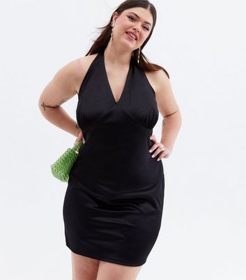 New Look Women's Go Get Them Plus Size Black Halter Mini Dress Curves Anne Marie - UK 30
