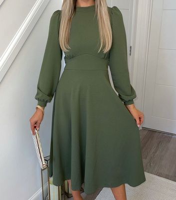 Missfiga Khaki High Neck Puff Sleeve 