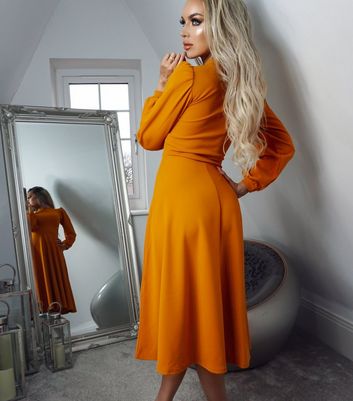 Missfiga Mustard High Neck Puff Sleeve 
