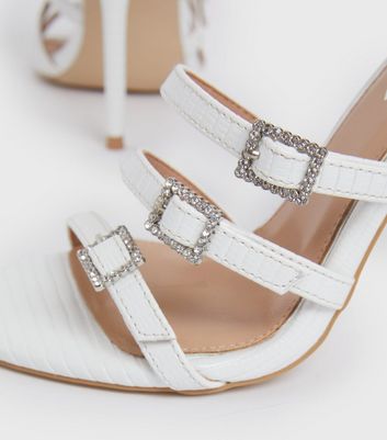 shop for Little Mistress White Diamanté Buckle Stiletto Heel Sandals New Look at Shopo