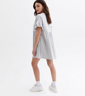 Grey Jersey Frill Sleeve Mini Smock Dress New Look