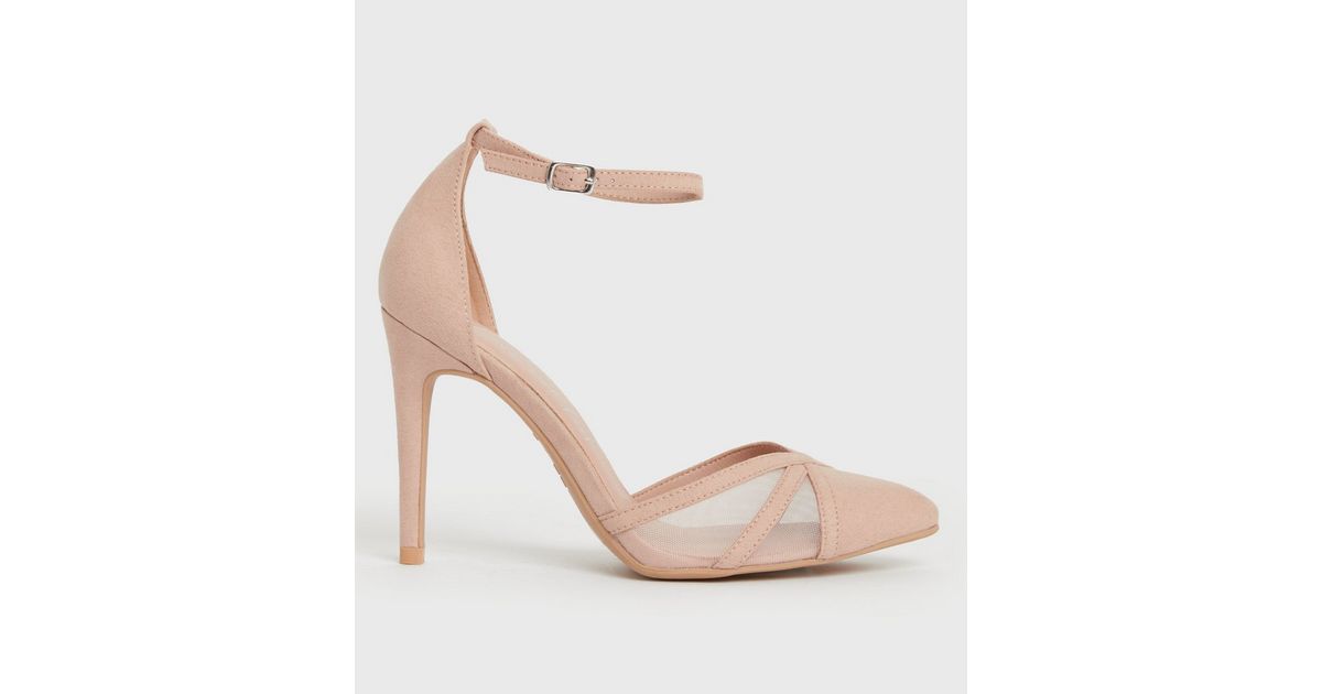 Pale Pink Mesh Stiletto Heel Court Shoes | New Look