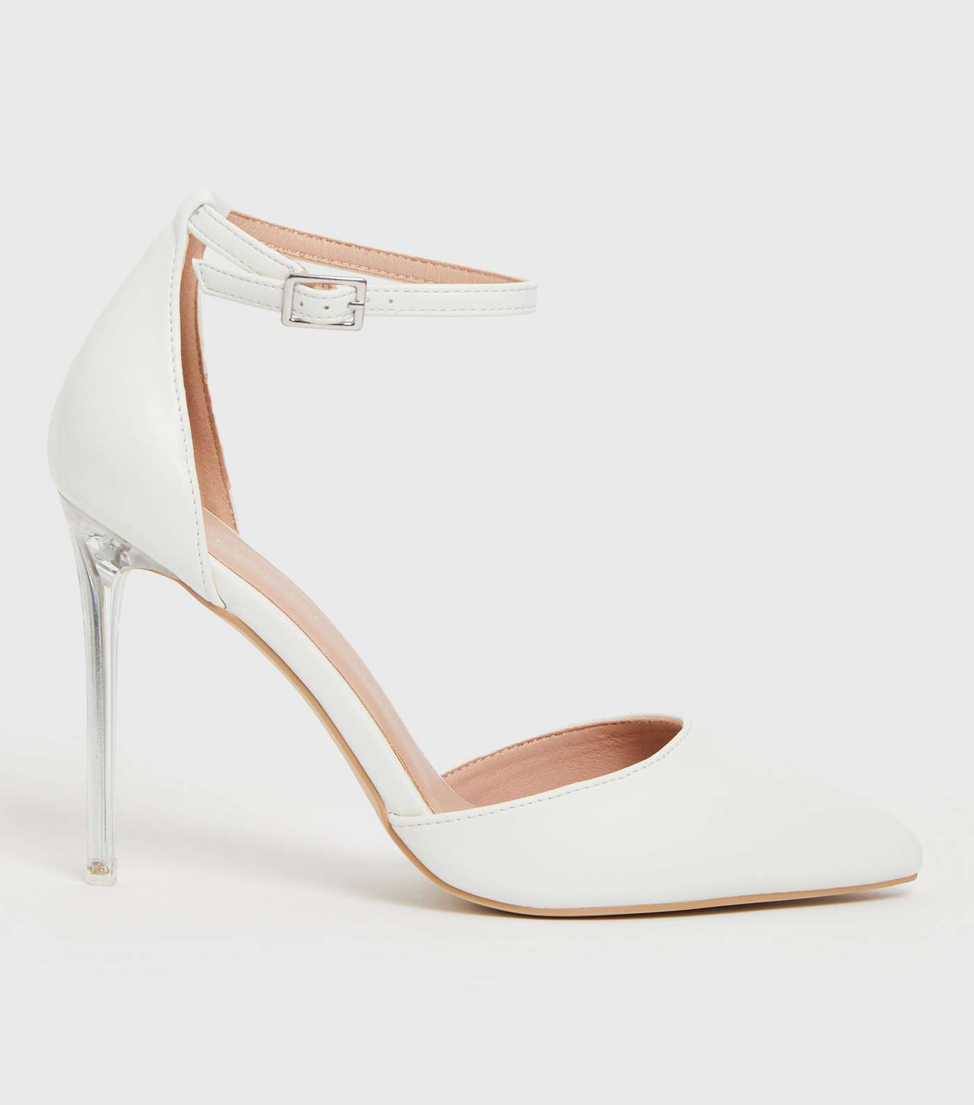 White Clear Stiletto Heel Court Shoes