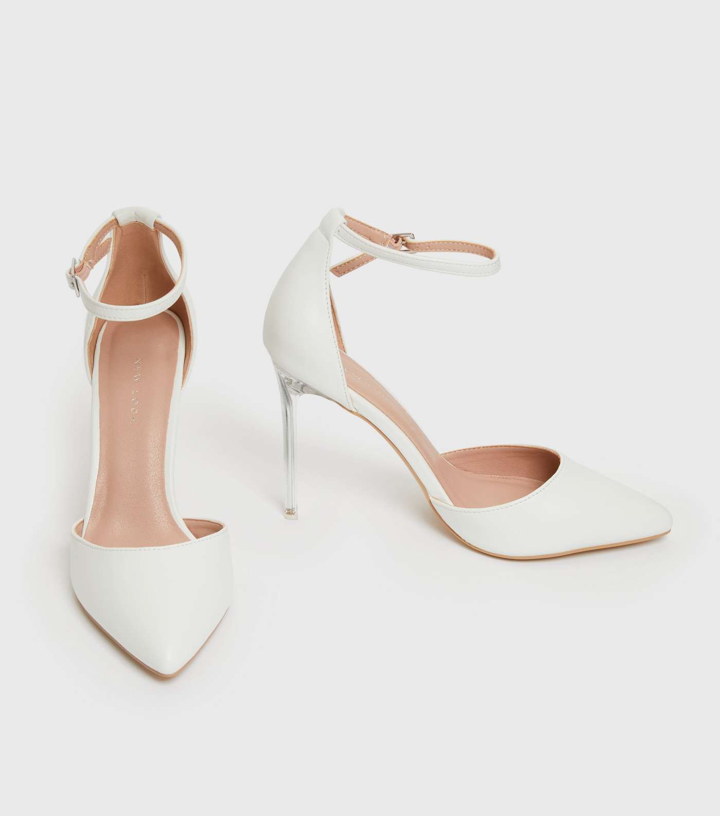 White Clear Stiletto Heel Court Shoes Image 3