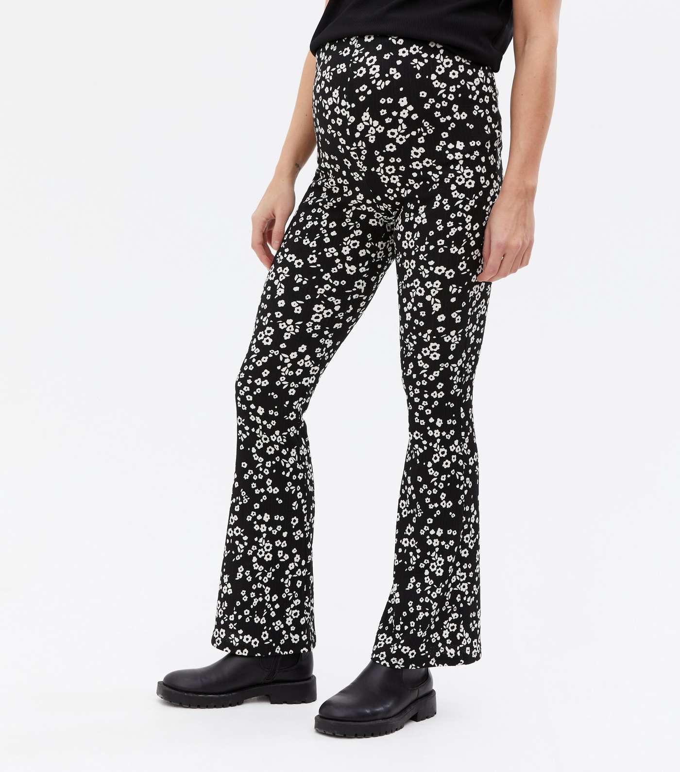 Maternity Black Floral Jersey Flared Over Bump Trousers Image 2