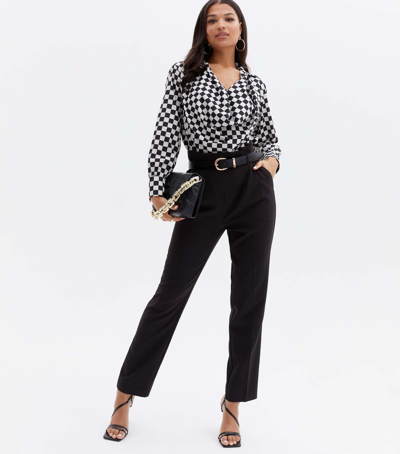 Cameo Rose Black Check Cowl Neck Long Sleeve Blouse Image 2