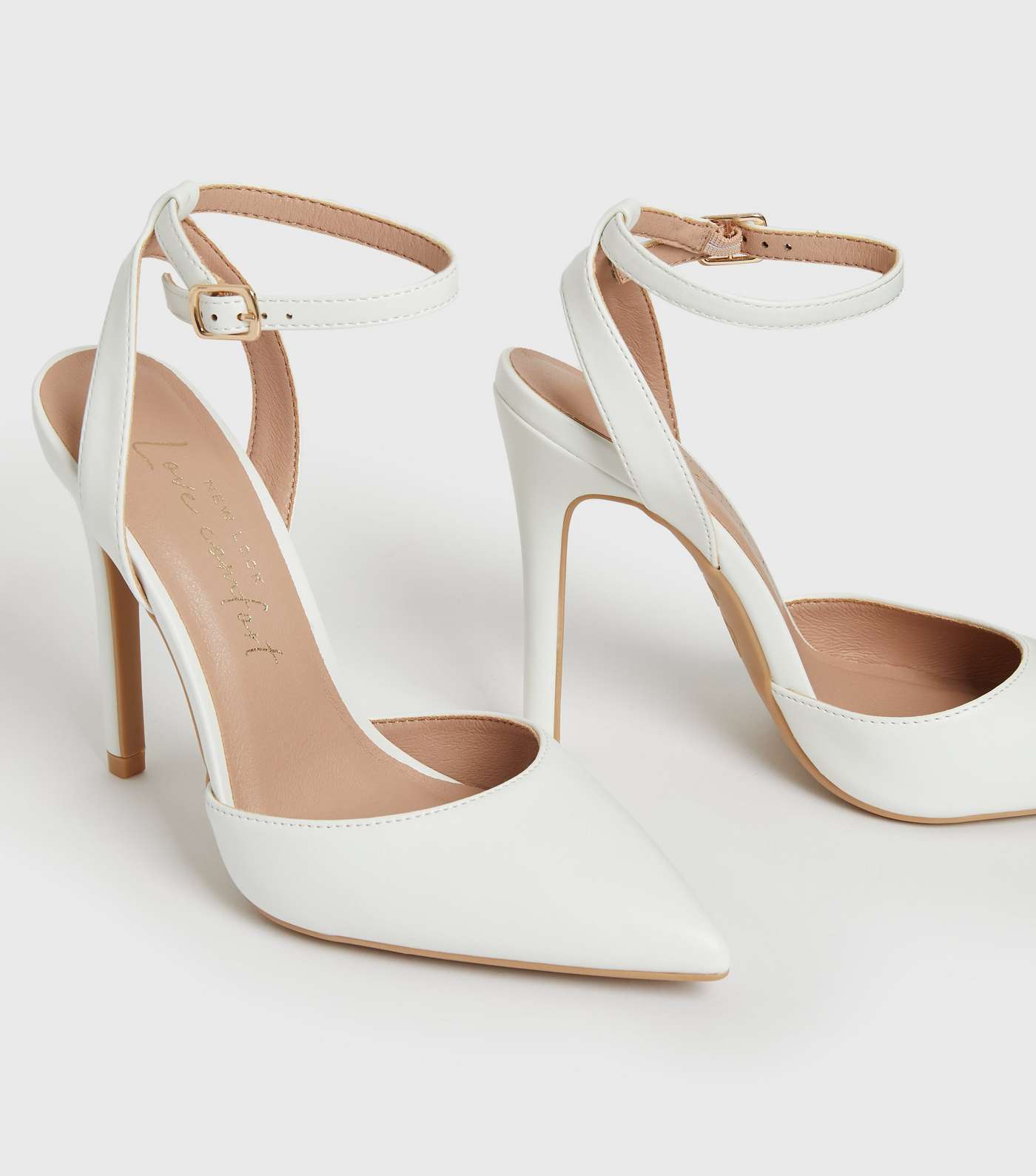 White Strappy Pointed Stiletto Heel Court Shoes Image 3