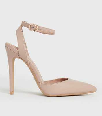 Pale Pink Strappy Pointed Stiletto Heel Court Shoes