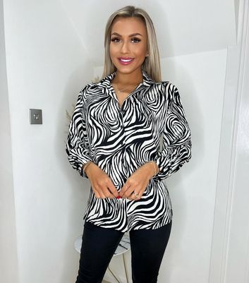 Damen Bekleidung AX Paris Black Zebra Print Button Front Shirt
