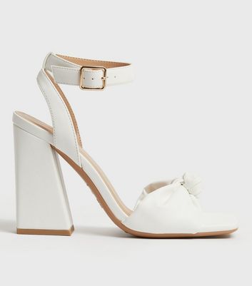 off white flared block heel sandals