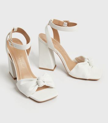 off white flared block heel sandals