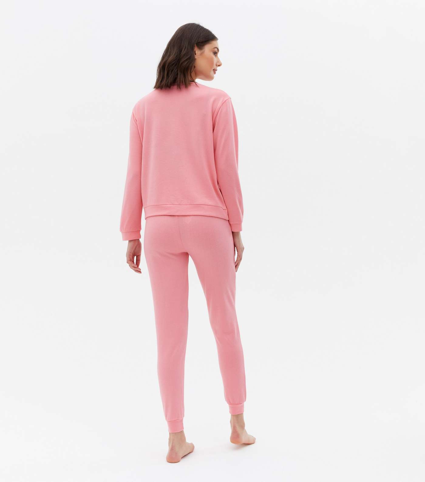 Pink Brushed Jogger Pyjama Set with Sunday Mornings Forever Logo Image 4