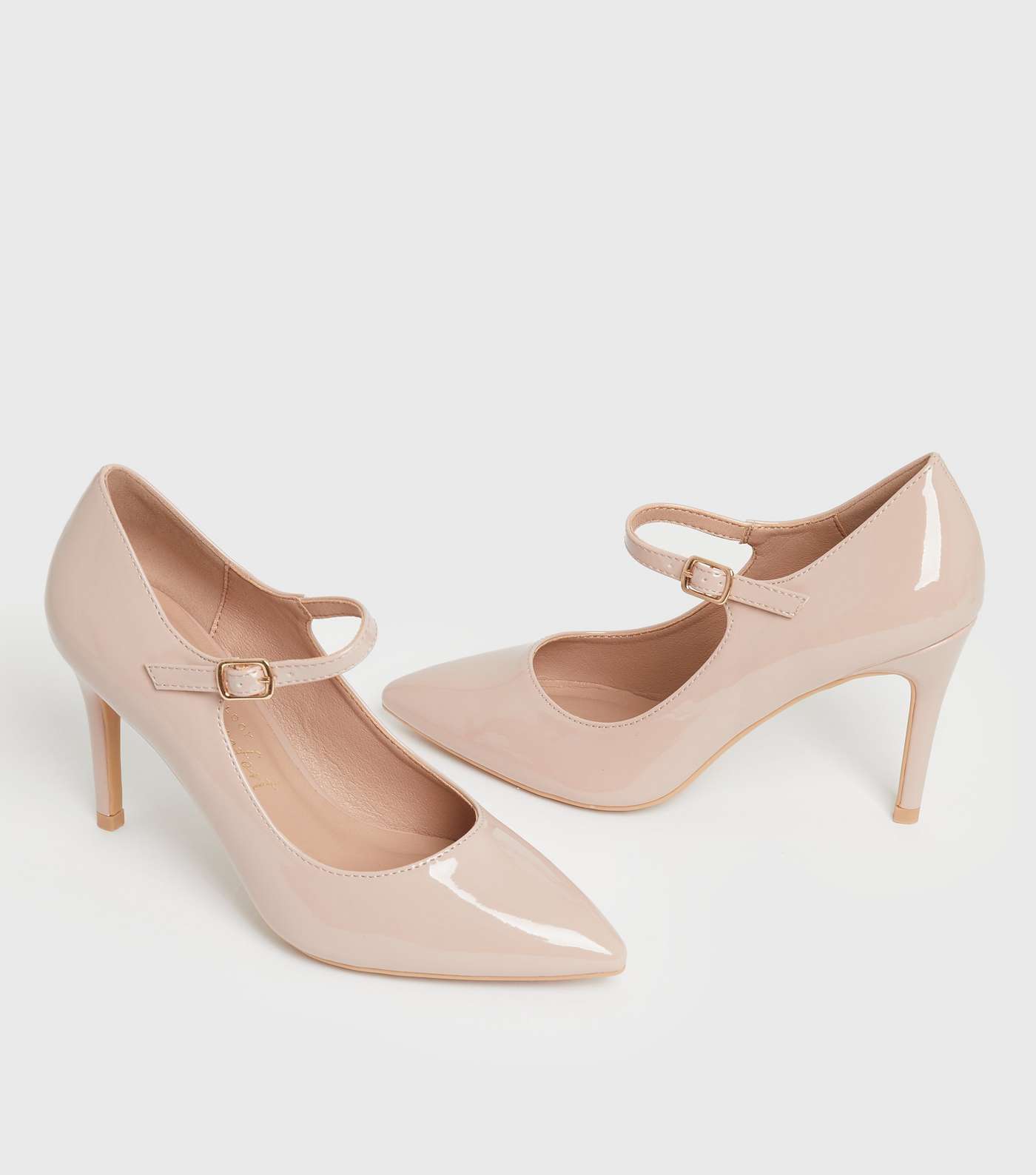 Pale Pink Patent Buckle Stiletto Heel Court Shoes Image 3