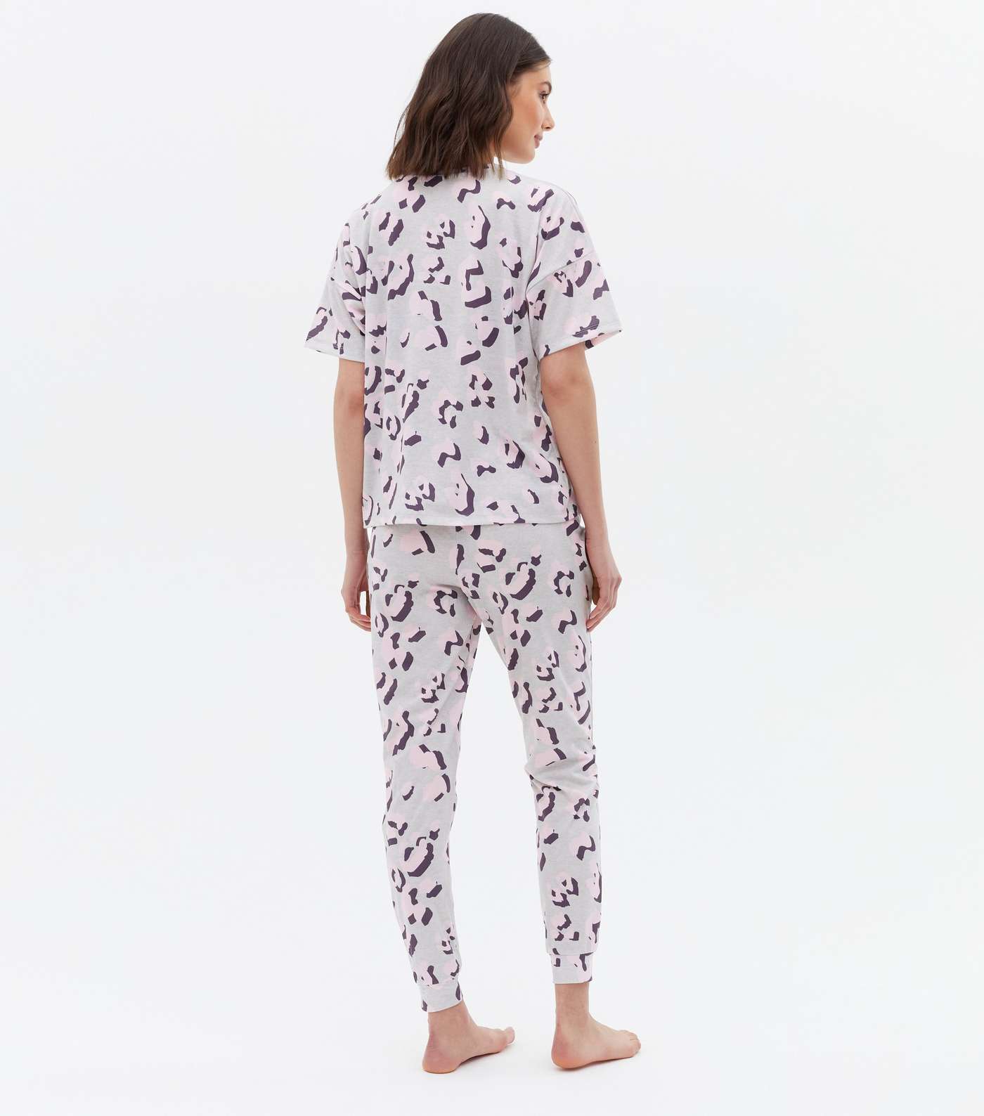 Light Grey Soft Touch Legging Pyjama Set with Animal Print Image 4